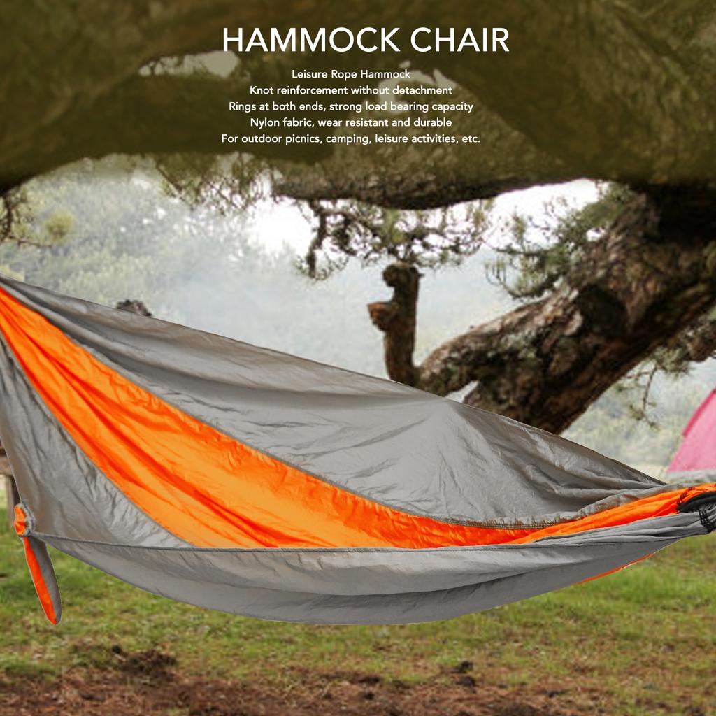 Camping Hängematte Tragbare Hängematte mit Bindeseil Verbreiterte Hängeschaukel für Innen Außen Camping Silbergrau Orange Hängesessel
