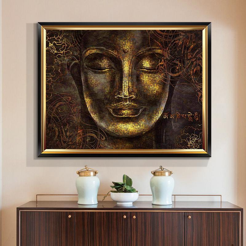 Gold and Black Face Buddha Oil Painting On Canvas Cuadros Posters and Prints Scandinavian Wall Art Picture for Living Room Decor