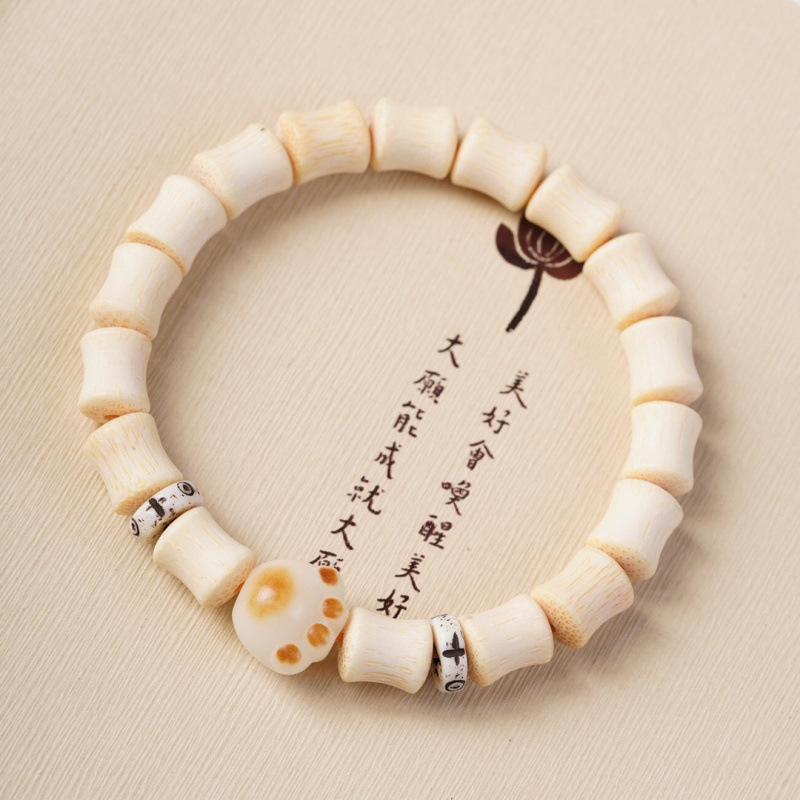Chinese National Style Retro Green Sandalwood Double Circle Bead Bracelet - 6mm