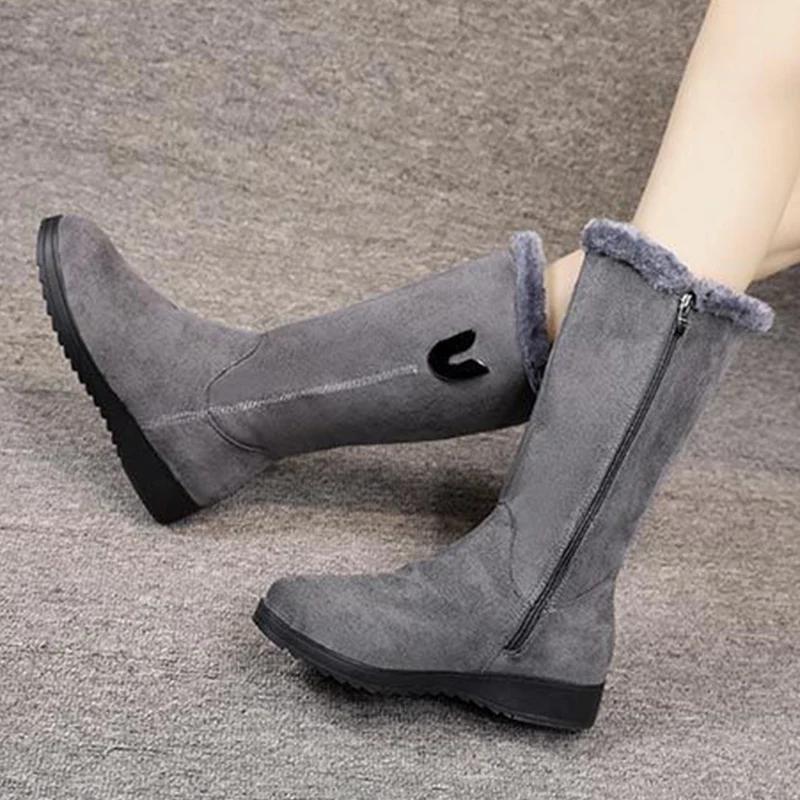 Fashion Women's Platform Shoes Side Zipper Women's Snow Boots Winter Round Toe Plush Fleece for Warmth Solid High Tube Flat Snow Boots