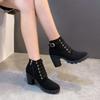 Large size spring and autumn new thick heel high heel Martin boots women's strap belt buckle ankle short boots