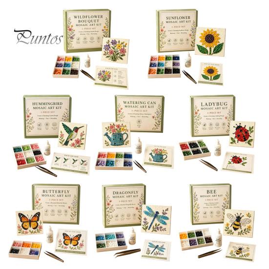Handicraft Supplies for Home Sea Glass Mosaic Art Kit, Flower Insect DIY Unique Birthday Presents Her Craft Kit with Colorful Pieces Adults Beginners,