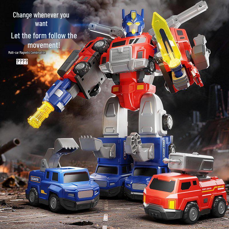 5-in-1 Magnetic Transforming Robot Toy with Sound and Light for Kids