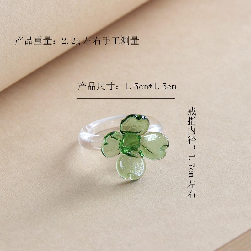 

Handmade Glaze Glass Flower Ring Crystal Daisy Sunflower Jewelry Accessories for Women Exquisite Small Clover Rings Girls Gift