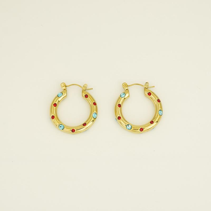 European and American INS titanium steel ring earrings K stainless steel inlaid with diamonds zircon type ears gypsy ins wind
