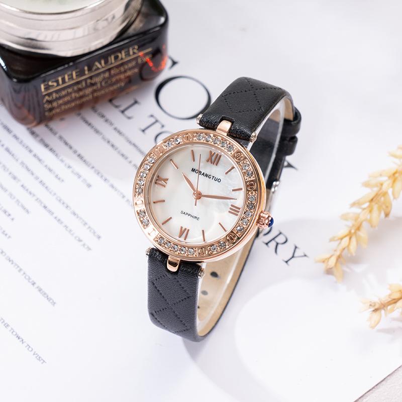 Fashion Diamond-Encrusted Ladies Watch Light Luxury Fritillary Round Dial Belt Waterproof Rose Gold Watch