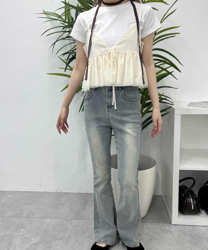 WEGO PHILLY Front Size White Ivory Camisole, Ribbon, Tulle, Cute, Women's, F,