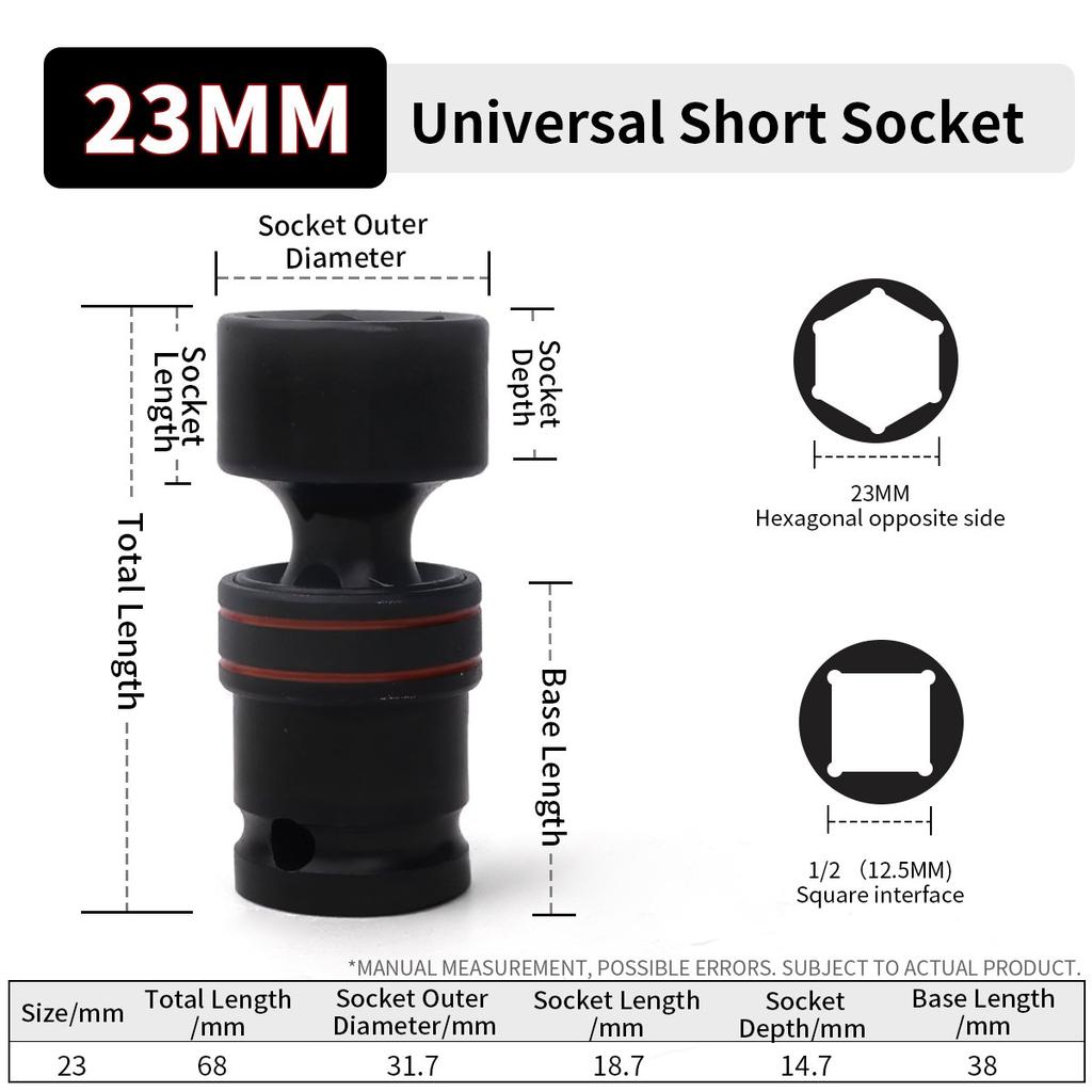 1/2inch Drive 10-24mm Universal Joint Hex Short Socket Electric Wrench Adapter 360°Swivel Impact Socket For Pneumatic Wrench