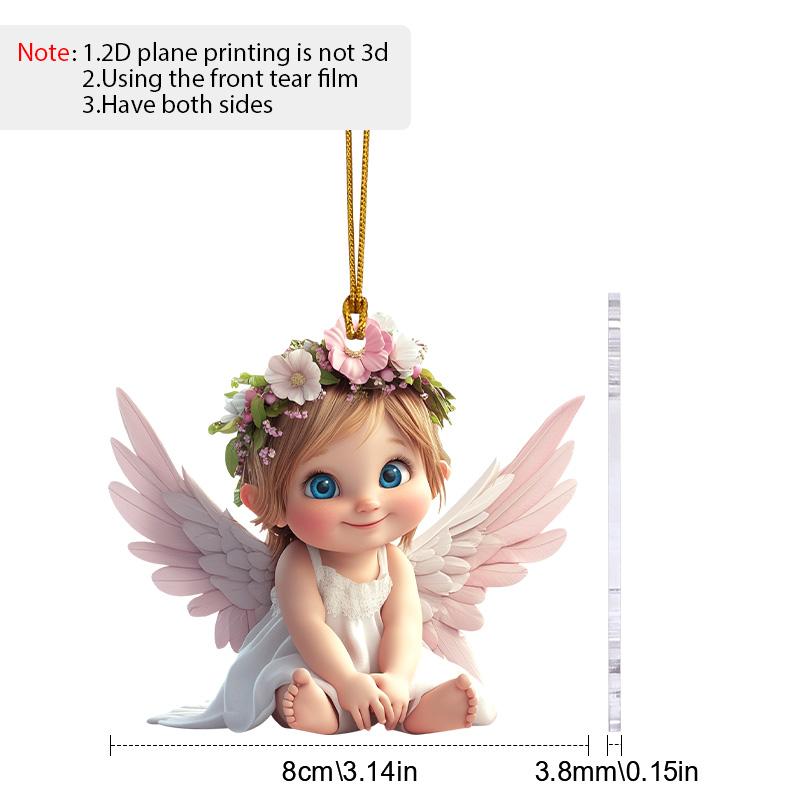 

2D плоские крылья ангела акриловые украшения с золотой веревкой, реалистичный угловой кулон, подвесной декор для зеркала заднего вида, милые подарки для семьи и друзей 04;1pc