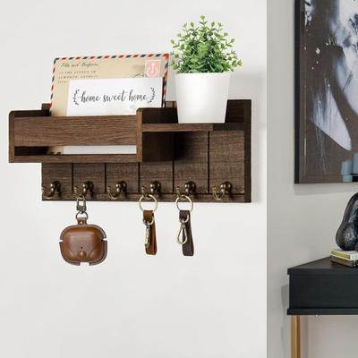 Suporte de Chaves de Madeira para Casa com 6 Ganchos Prateleira Aberta Organizador de Chaves de Parede Rústico Rack de Gancho de Chaves Multiuso para Casa Escritório Entrada Decorativo