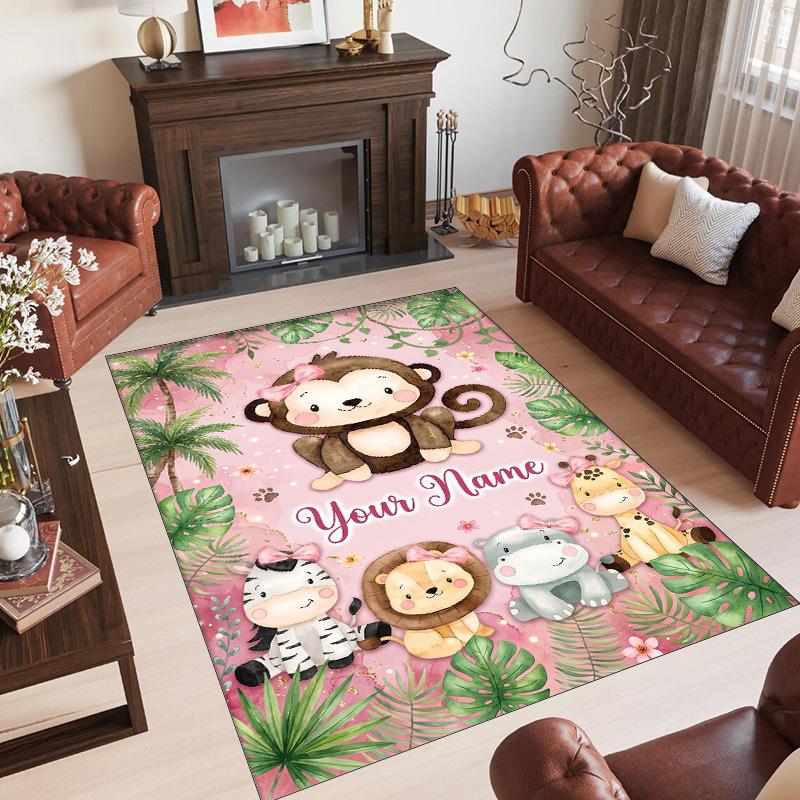 Animals Theme Crystal Velvet Floor Rug Personalized Custom Name Text Warm Carpet Home Decoration