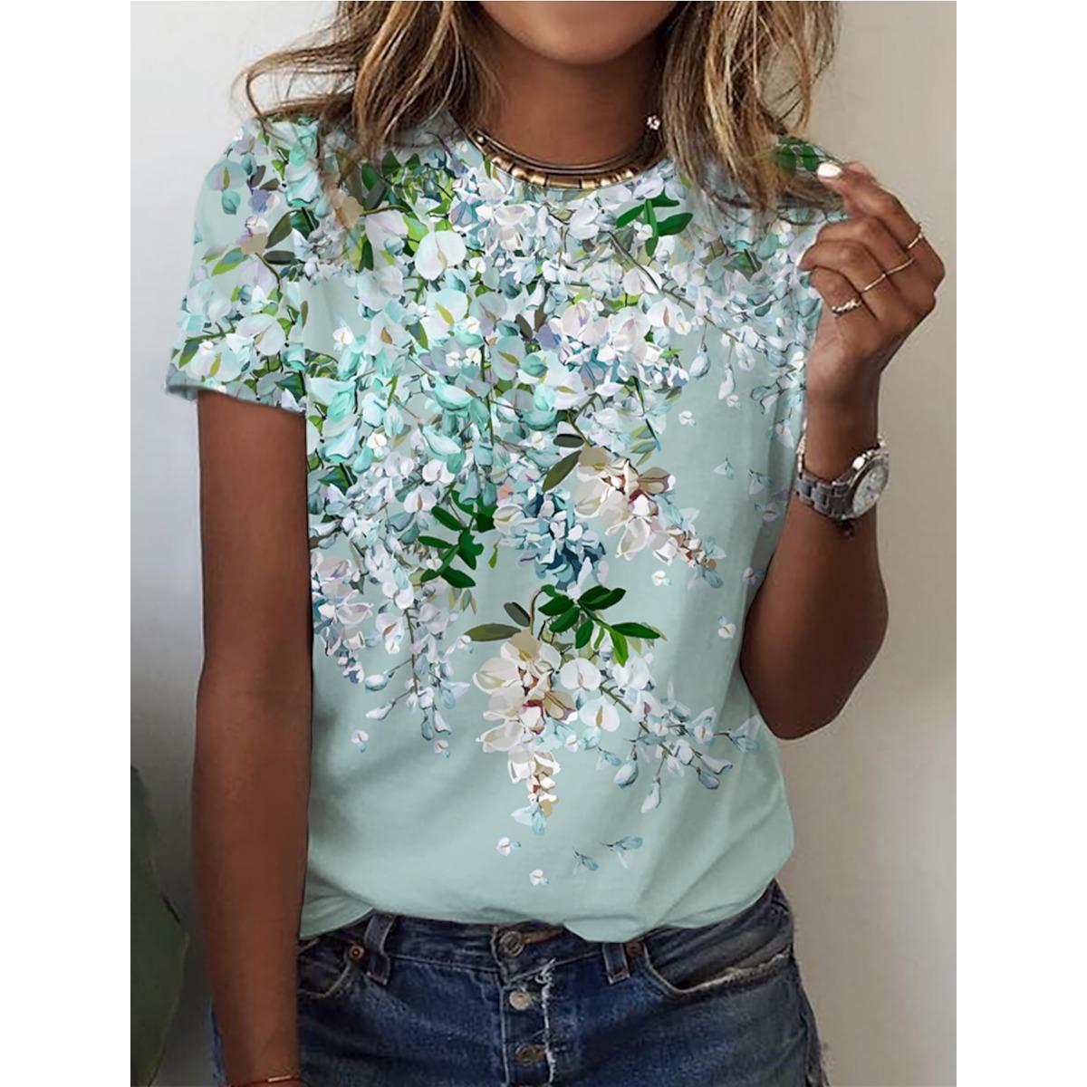 

Летняя женская футболка l повседневный топ с коротким рукавом с 3D-принтом, модная футболка с круглым вырезом для женщин для отдыха 5XL