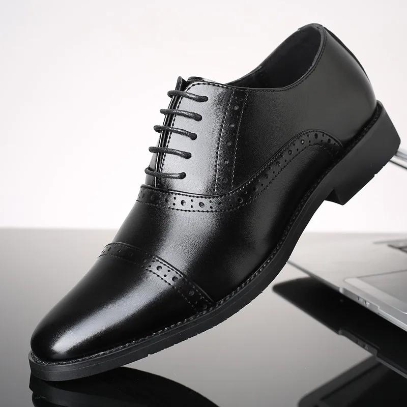 2024 Men Dress Shoes Leather Fashion Derby Shoes Classic Casual Business Wedding Footwear Lace-up British Style Male Formal Shoe