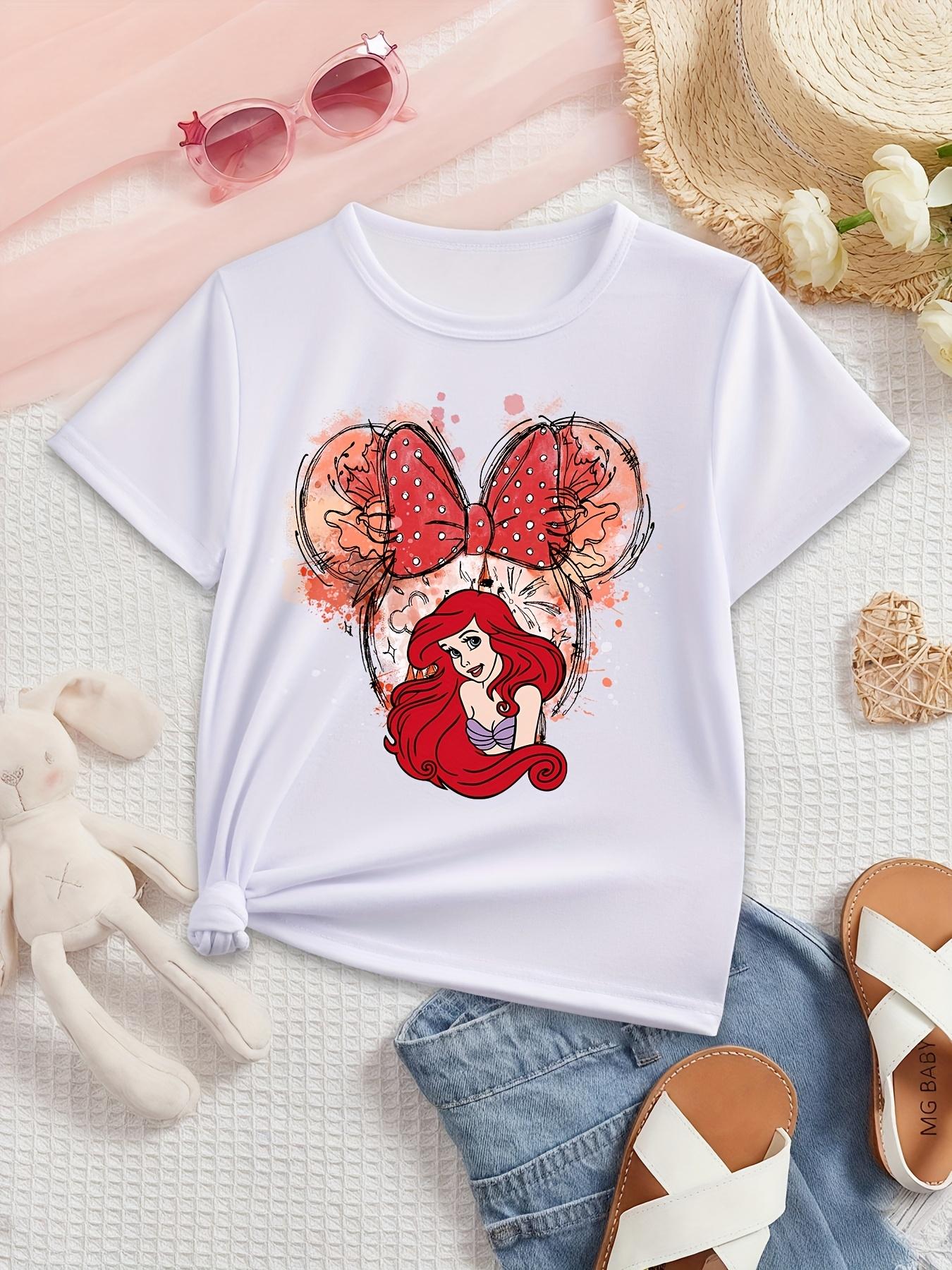 

MINISO Авторизованный Disney Принцессы Диснея Летняя Модная Девочки Короткий Рукав Футболка Ариэль Минни Русалка Принт Принцесса Милая S