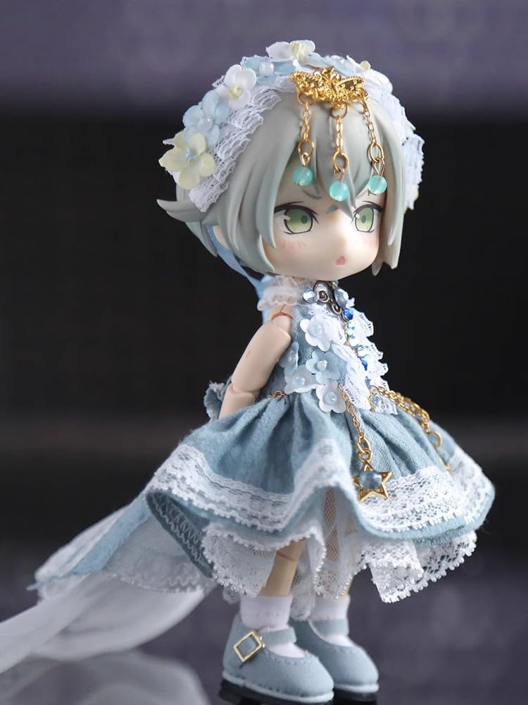 Obitsu 11 OB11 Size Outfit Set for Obitsu Dolls (11cm Body), Princess Dress, Lolita Style, Cute, 5-Piece Set (Blue Gray)