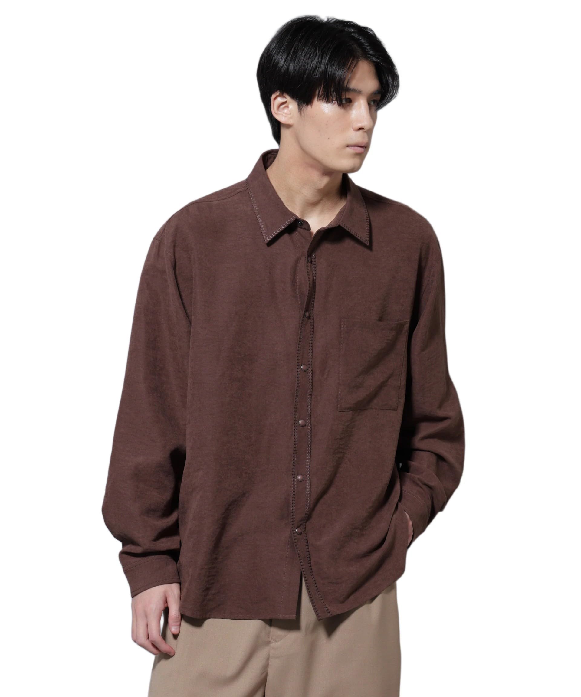 

Nano Universe Embroidered Faux Suede Shirt, Men s, Size M, 050, Brown, 668-5220209