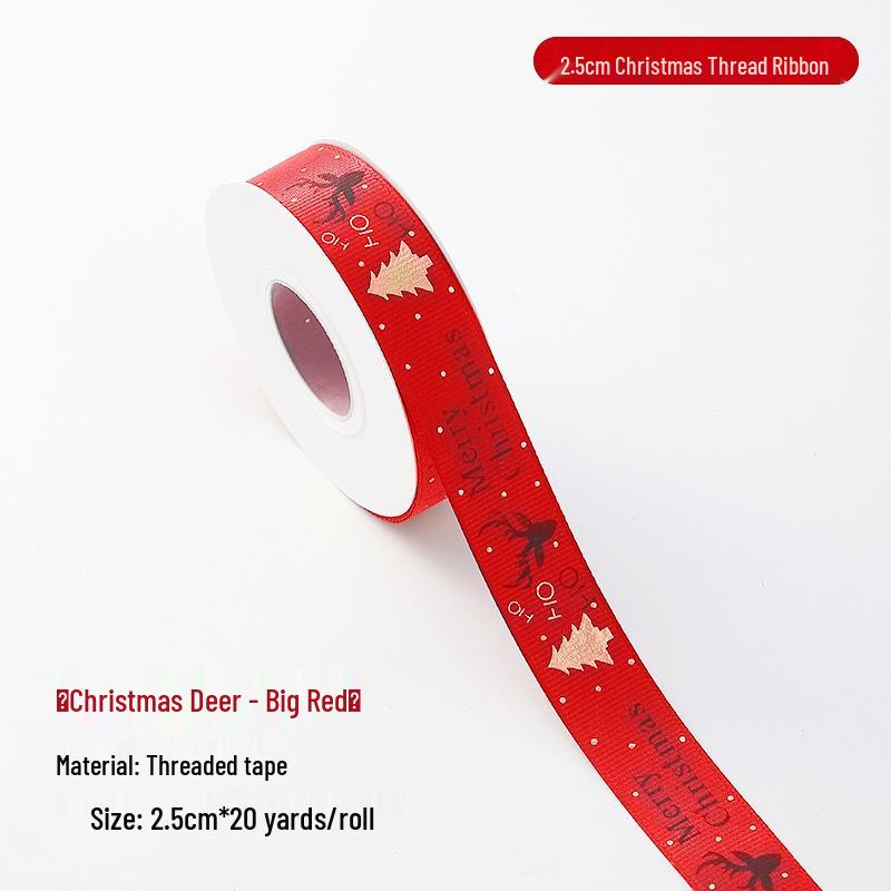 Festive Red & Green Floral Gift Bow and Satin Ribbon Set