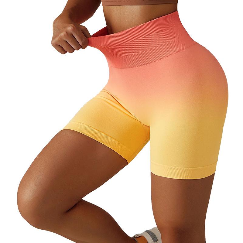 

New Fitness Shorts For Women: Seamless Tight Yoga Hanging Dyeing, Hip Lifting, Cross Border Running, Gradient Peach Shorts For Women S помаранчевий