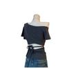 Sexy Spice Girl Slant Shoulder Back Hollow Design Slim Sleeve Short Sleeve T-Shirt Women's Summer Solid Color Personalized Small Top ins Tide