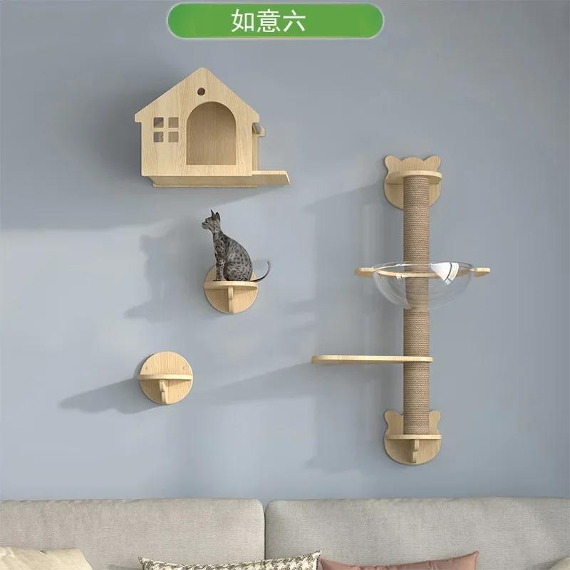 Wooden Cat House Elevated Bed for Cats Wall Mounted Kitten Villa Climbing Shelf for Pets Floating Shelves for Sleeping