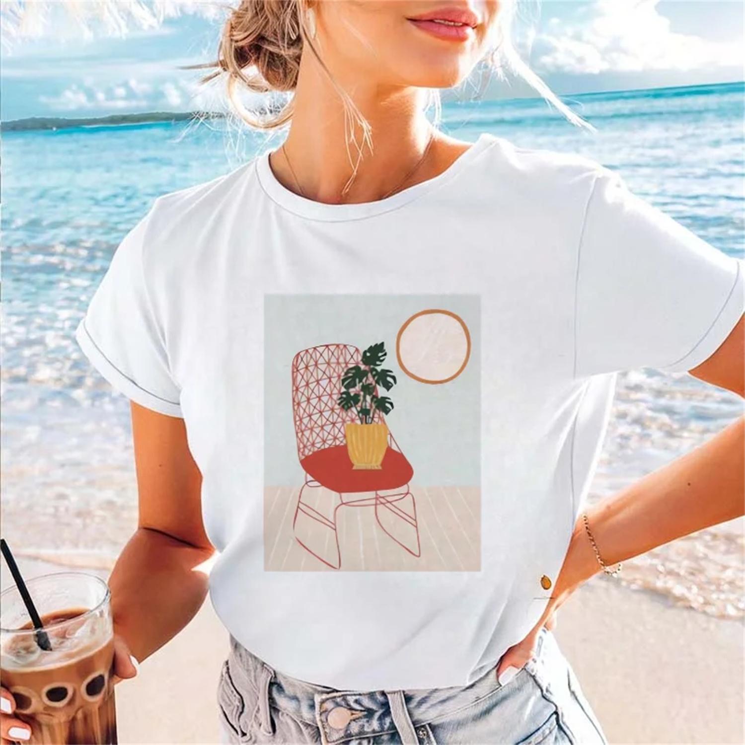 

Printed Popular T-Shirt Art Pattern Short Sleeved Round Neck Casual Style Cartoon Top Summer Travel Harajuku Regular T-Shirt XXXXXL білий