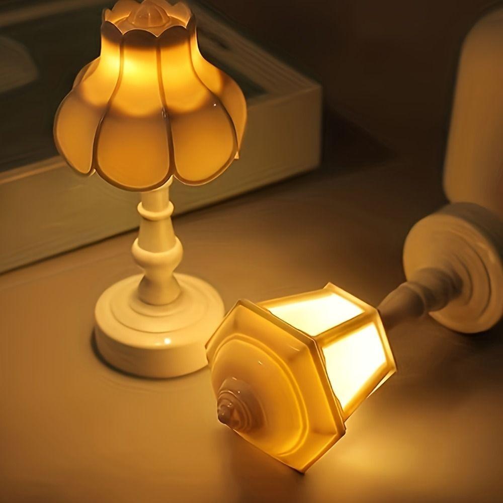 Dollhouse Miniature Flower Bud LED Table Lamps Simple Bedside Lamp Mini Night Light Home Decor