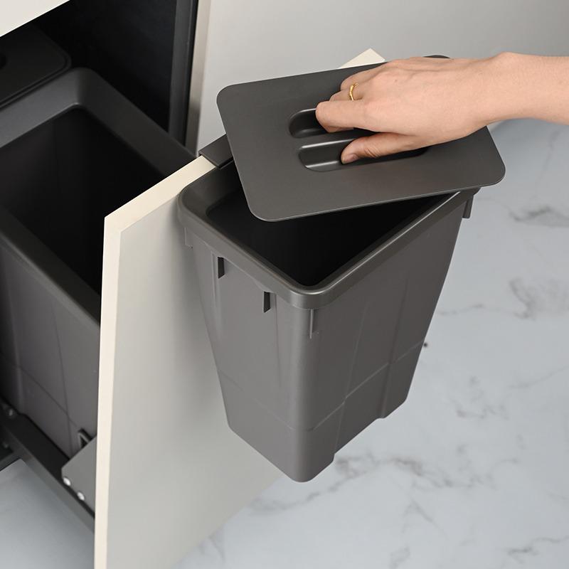 Kitchen Cabinet Embedded Trash Can Hidden Trash Bin Large Capacity Built In Litter Bin Rectangular Plastic Double Bucket Dustbin