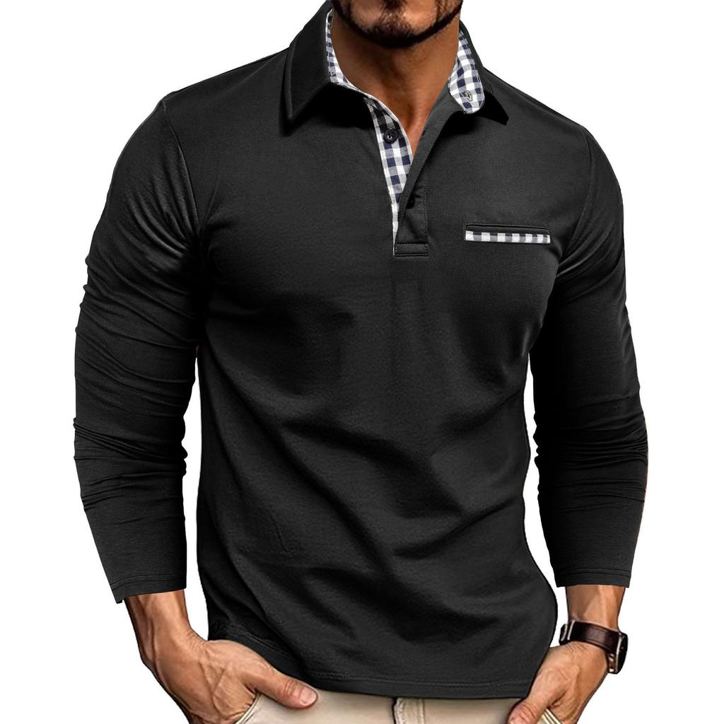 Knitted Plaid Long Sleeve Men's Polo Shirt Business Casual Top Four Seasons Trendy Men's Wear Non-Iron Shirt