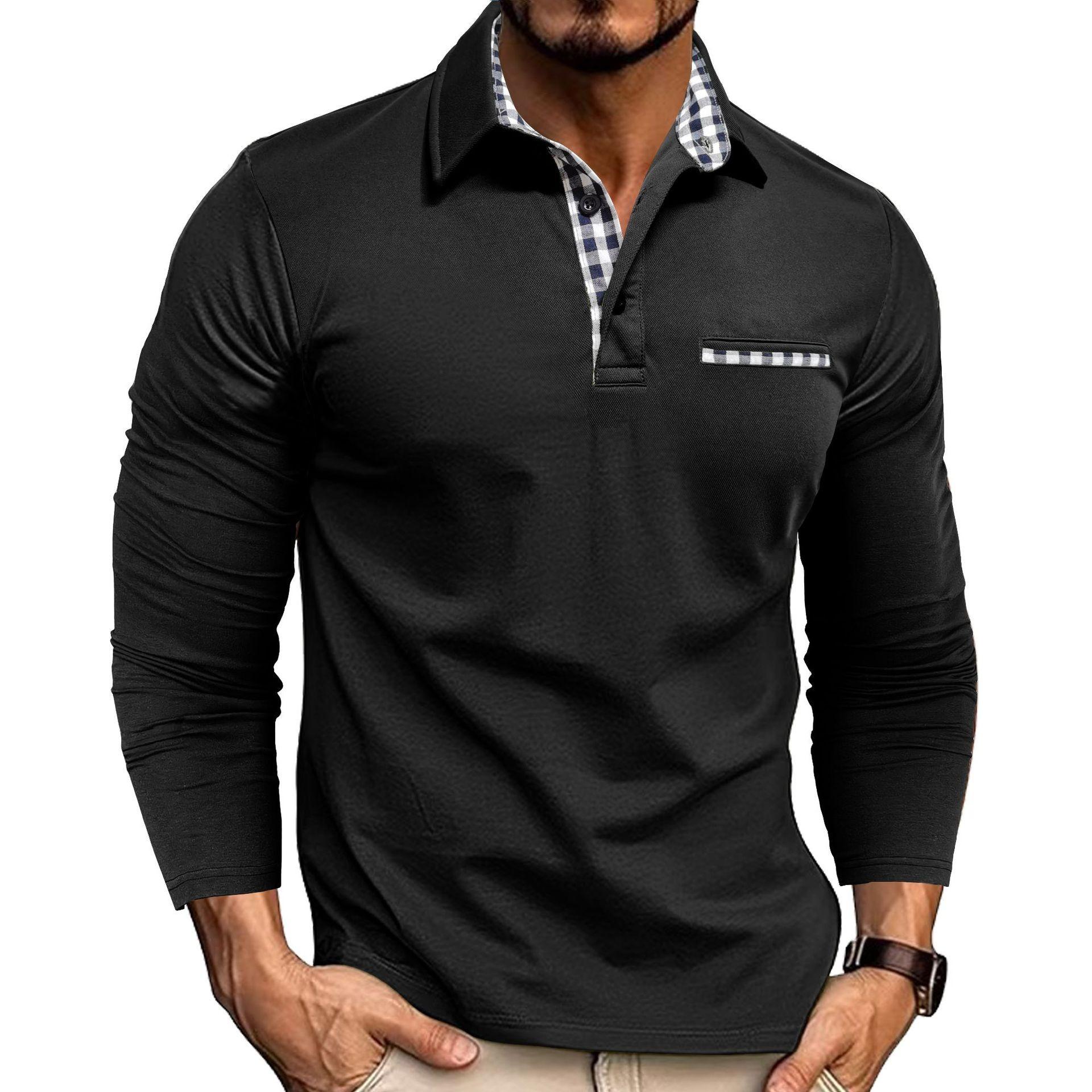 

Knitted Plaid Long Sleeve Men s Polo Shirt Business Casual Top Four Seasons Trendy Men s Wear Non-Iron Shirt S