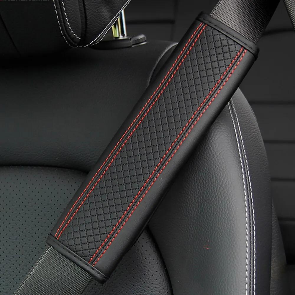 1pc PU Leather Embossed Car Seat Belt Shoulder Cover Decompression Comfort Car Accessories Safety Belt Protective Cover