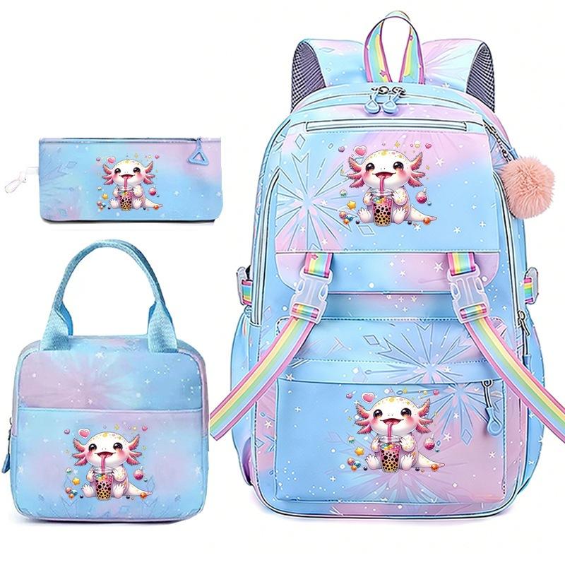 Zaino Rosa a Cambiamento Graduale Set da Tre Pezzi Salamandra Carina Borsa Scuola per Studenti Set Borsa Pranzo Astuccio