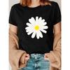 [Printed Design - Not Textured] 1pc New Springsummer Round-neck Pullover T-shirt with Fresh Daisy Print, Vibrant Design.