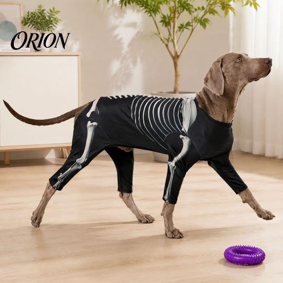 Comfortable Dog Outfit for Party Skeleton Costume, Print Four-legged Outfit, Spooky Funny Suit Cool Pullover Shirt Halloween Cosplay Costume
