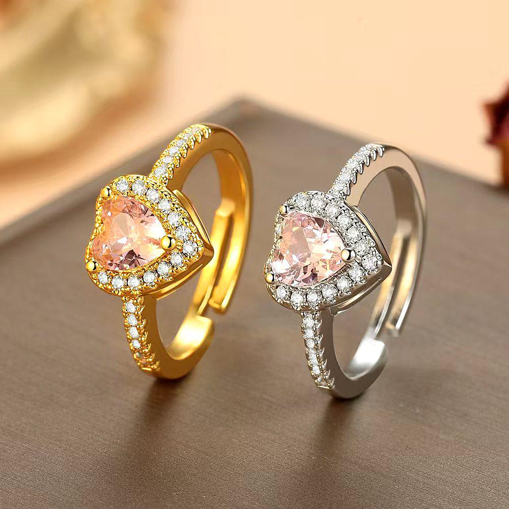 One Carat Heart Moissanite Pink Diamond Ring for Women - Fashionable, Versatile Jewelry.