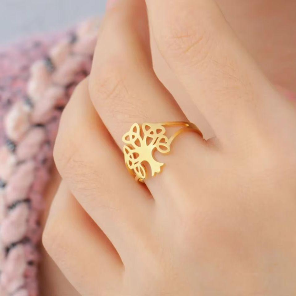 Likgreat Celtic Tree Of Life Open Ring For Women Girl Stainless Steel Adjustable Rings Irish Lucky Jewelry Anniversary Gift