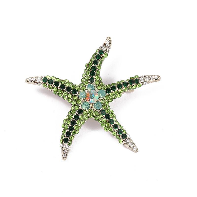 Korean Marine Life Brooch: Starfish & Shell Pin with Metal, Diamond, & Pearl Accents