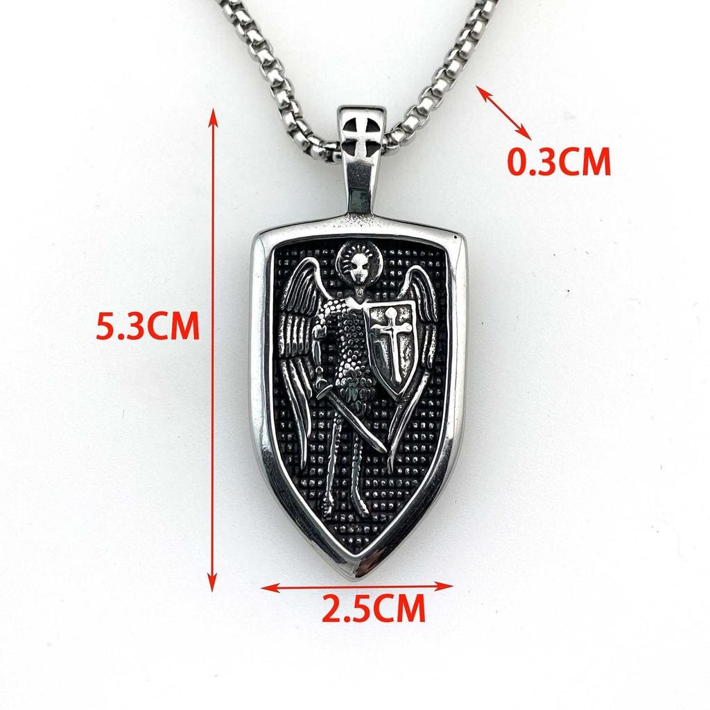 Necklace Fashion Retro Angel Cross Shield Double Sided Letter Tag Pendant