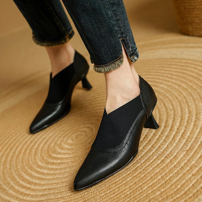 Fashion 2025 Spring Summer Women Pumps High Heel Genuine Leather Pointed Toe Mature Working Shoes Woman Basic Office Lady Women Shoes