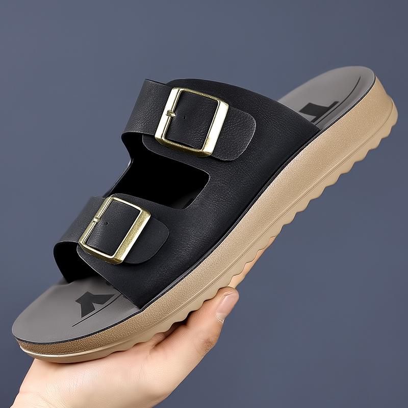 Fashion New Design Men's Sandals Casual Summer Beach Half Drag Outdoor Wear Anti-Slip Slippers Metal Buckle Cool Slides Shoes Flip Flops