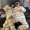 Thick Flannel Pajama Set Couples Cartoon Design Warm Sleepwear Long Sleeve Home Loungewear