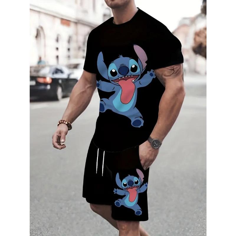 

Летний мультяшный анимационный леопардовый принт, модная свободная спортивная одежда для мужчин на каждый день, удобный спортивный костюм-двойка 6XL