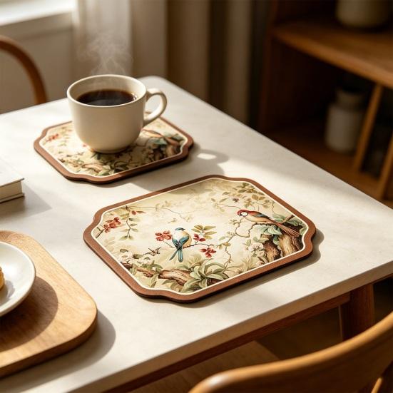 Absorbent Coffee Bar Mat for Espresso Machine, Floral Bird Pattern Non-slip Dish Drying Mat, Diatom Mud Quick Dry Mat for Kitchen Sink Countertop