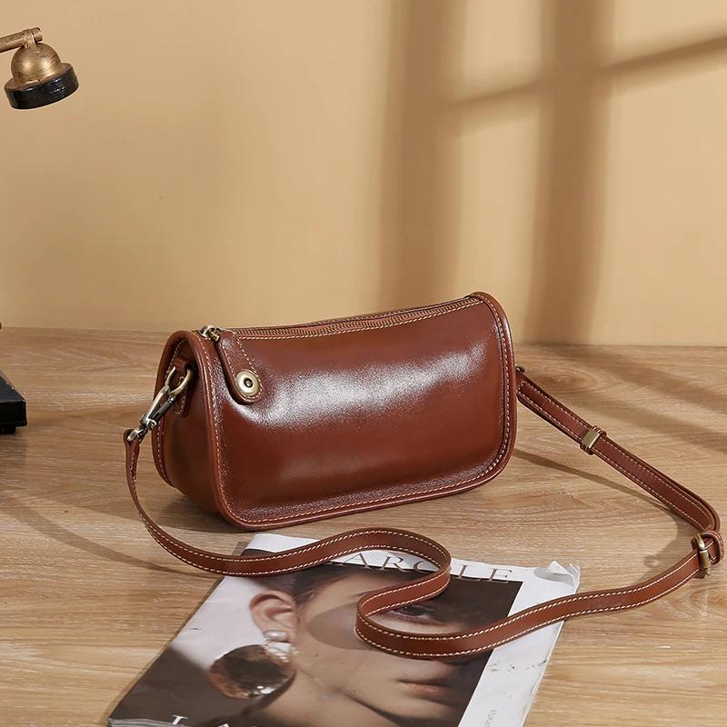 Women's Cowhide Underarm Shoulder Bag Ladies Fashi Cow Genuine Leather Crossbody Messenger Bag Designer Luxury Retro Handbag