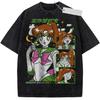 Unisex Washed Black Vintage Tshirt Japanese Anime Girl Floral Kimono Highquality Fabric for Home Leisure Travel Shopping