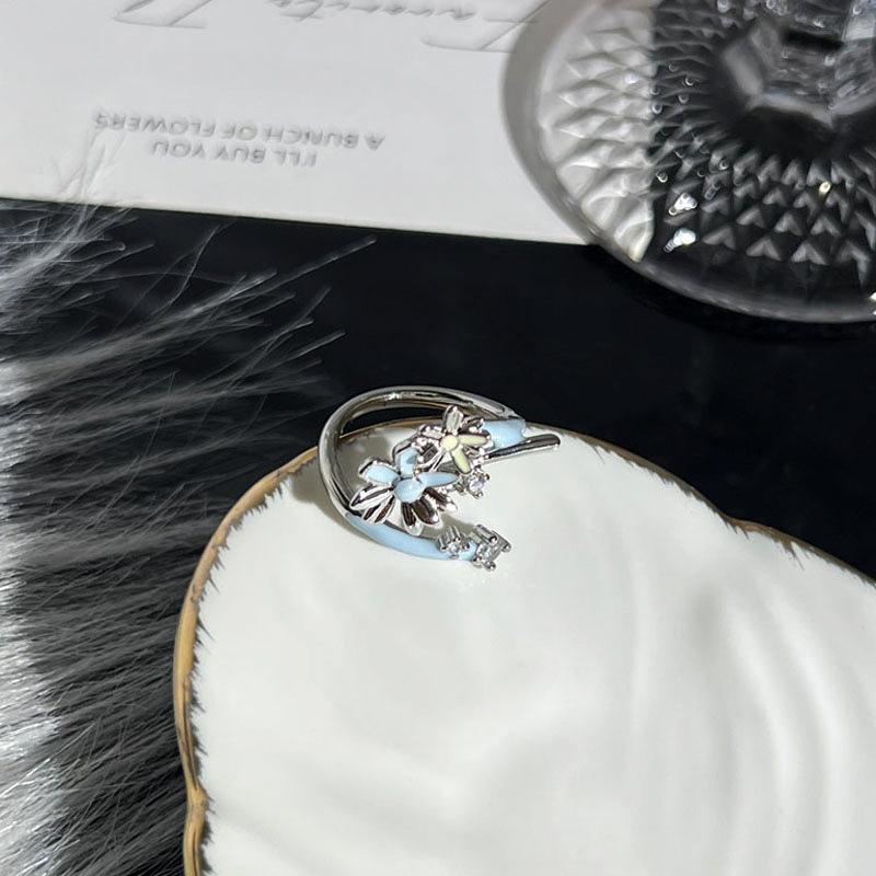French Luxury Daisy Enamel Open Ring for Women - Chic, Cool, and Simple Design