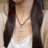 Silver Lotus Pod Pendant Sweater Chain with Black Rope