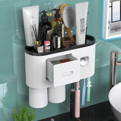 Toothbrush Holder Wall Mounted Automatic Toothpaste Dispenser Squeezer Kit -Magnetic Toothbrush Holder for Bathroom and Vanity