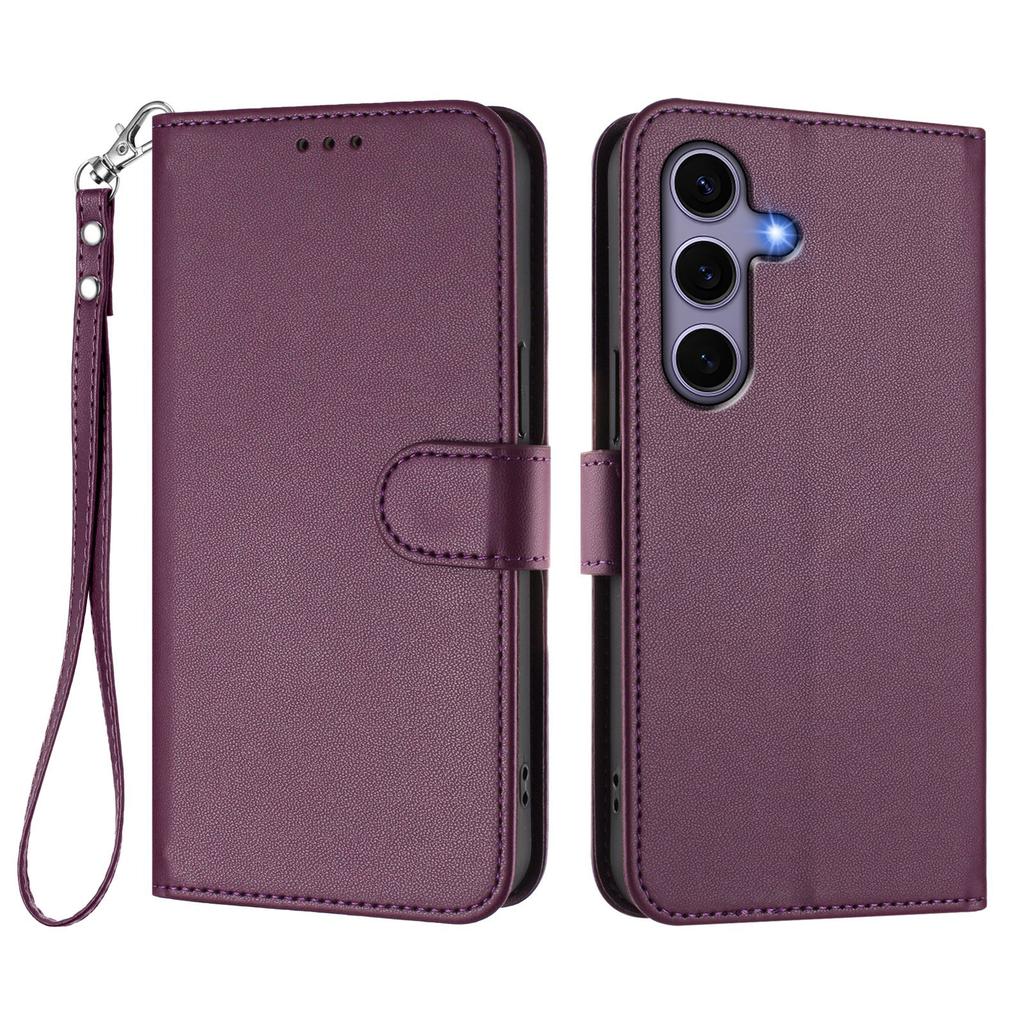 For Samsung Galaxy S24/Galaxy S25 Leather Case Wallet Stand Phone Cover with Wrist Strap