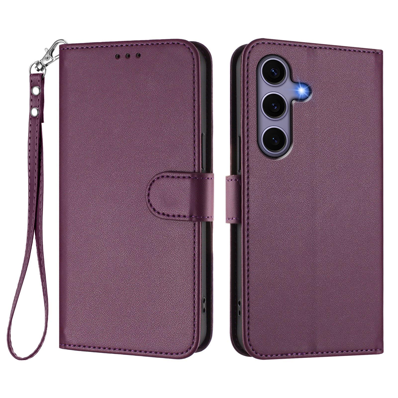 

For Samsung Galaxy S24/Galaxy S25 Leather Case Wallet Stand Phone Cover with Wrist Strap Purple