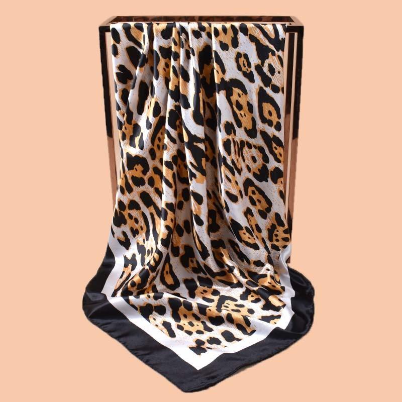 

Leopard Square Silk Scarf Women Luxury Design Satin Print Hijab Scarves Pareo Bandana Ladies Shawl Wrap Headband Foulard 90*90cm 90X90cm чёрный